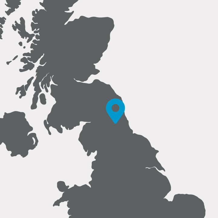 Map of the United Kingdom with a map maker placed at Big Fridge main office